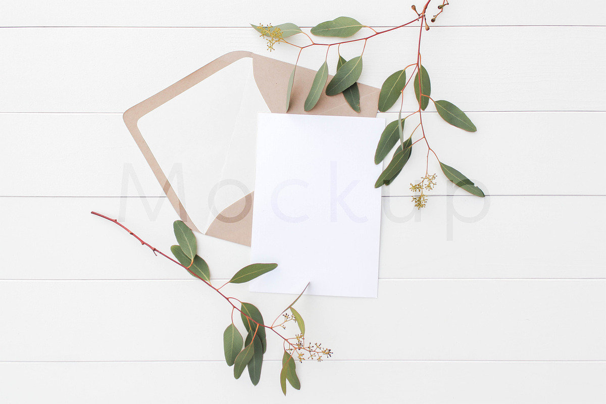 5x7 Invitation Mockup - Eucalyptus 6, a Print Template by ILLONA GRAPHICS (Photo 1 of 5)