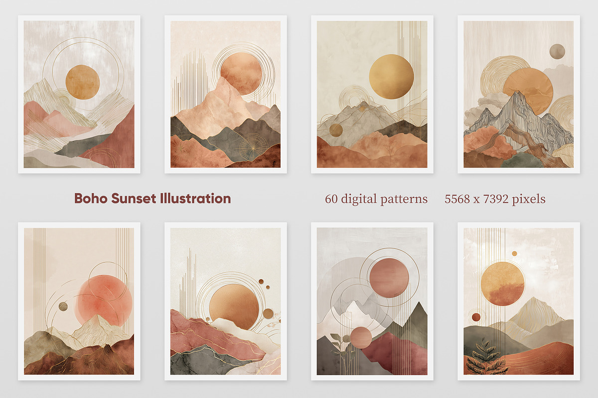 Boho Sunset Illustration, a Decorative Illustration by Housui Patterns (Photo 3 of 9)