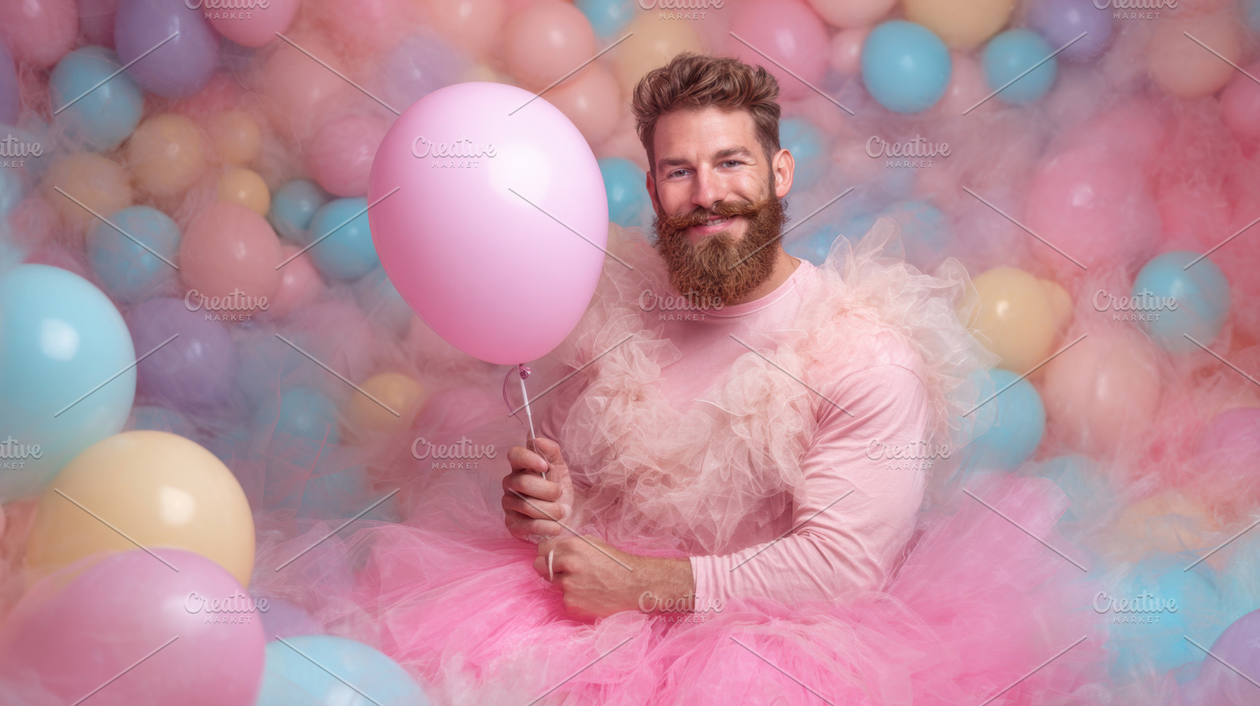 Man with pink balloon, a Photo by Beautiful things