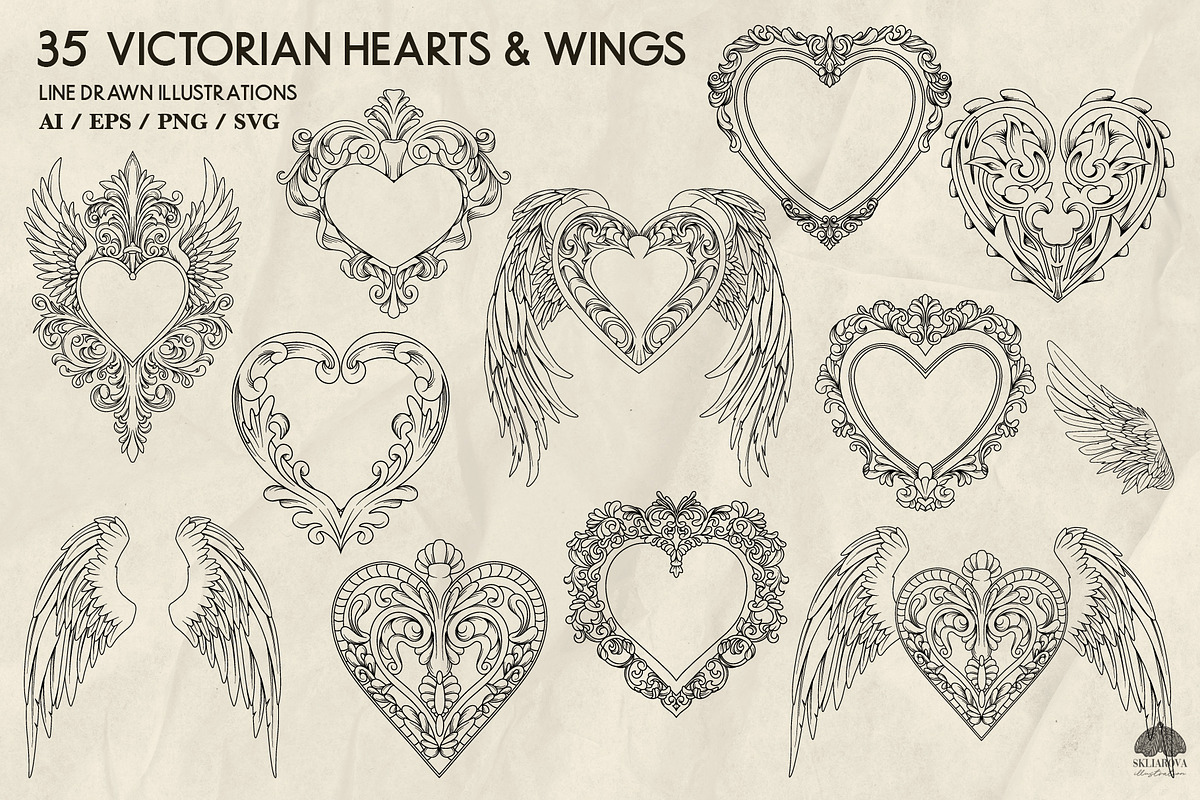 Victorian Hearts & Wings + Procreate, a Decorative Illustration by Skliarova (Photo 2 of 10)