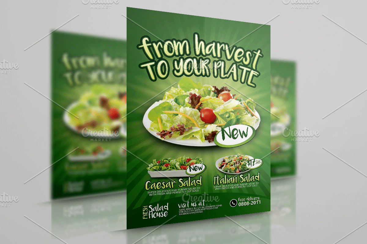 Salad Restaurant Flyer, a Flyer Template by PSDPixel