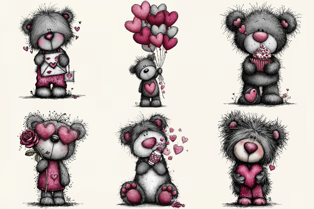 Quirky Teddy Bear Valentine Clipart, an Illustration by DreamCafeArt (Photo 6 of 6)