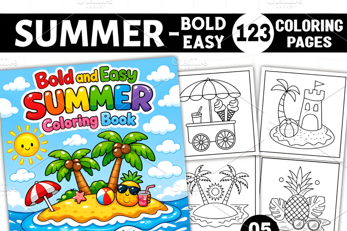Summer Coloring Pages For Kids, a Seasonal Illustration by Ink Gallery (Photo 1 of 4)