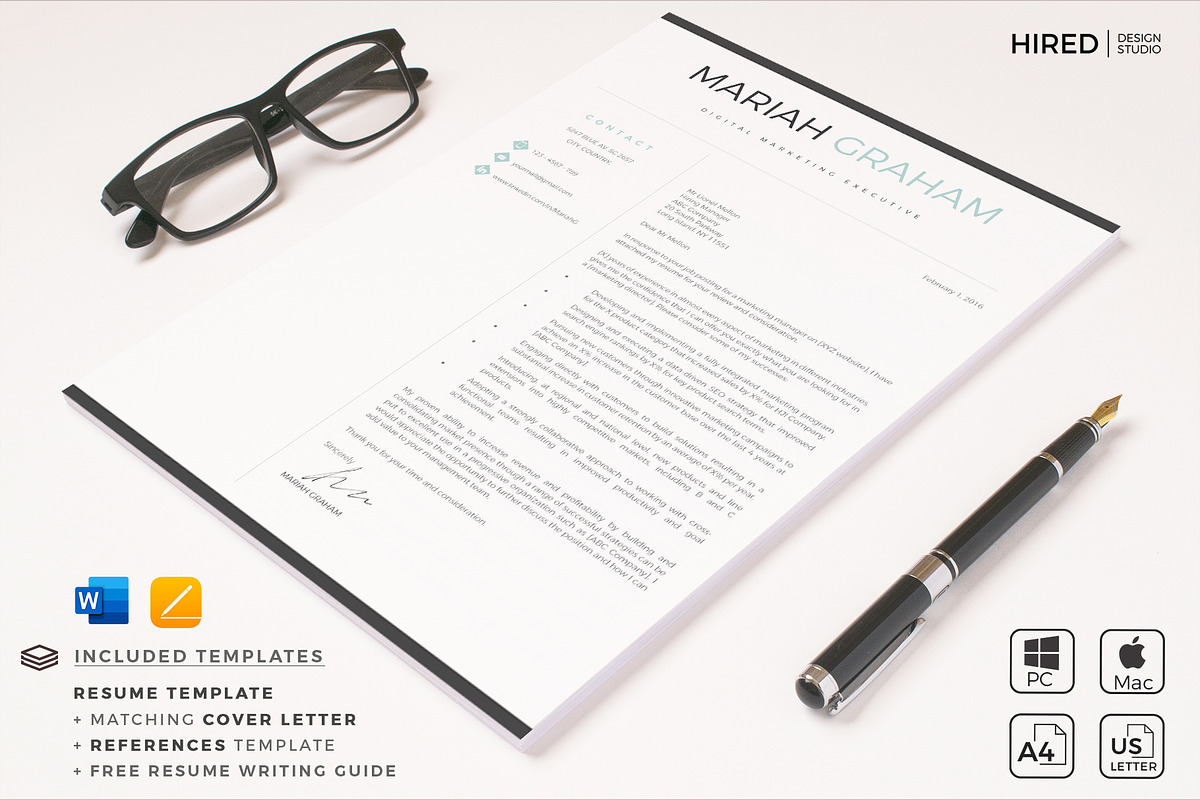 Modern Resume design + Cover Letter, a Resume Template by HIRED Design Studio (Photo 6 of 10)