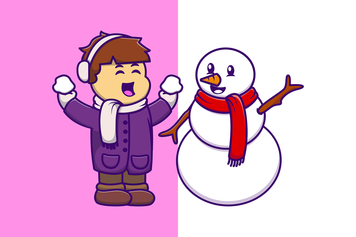 Cute Winter Boy With Snowman, a Person Illustration by Artstorystudio (Photo 2 of 3)