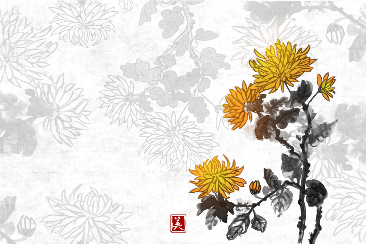 Japanese painting sumi-e. Flowers, a Decorative Illustration by Elina_Li (Photo 2 of 15)