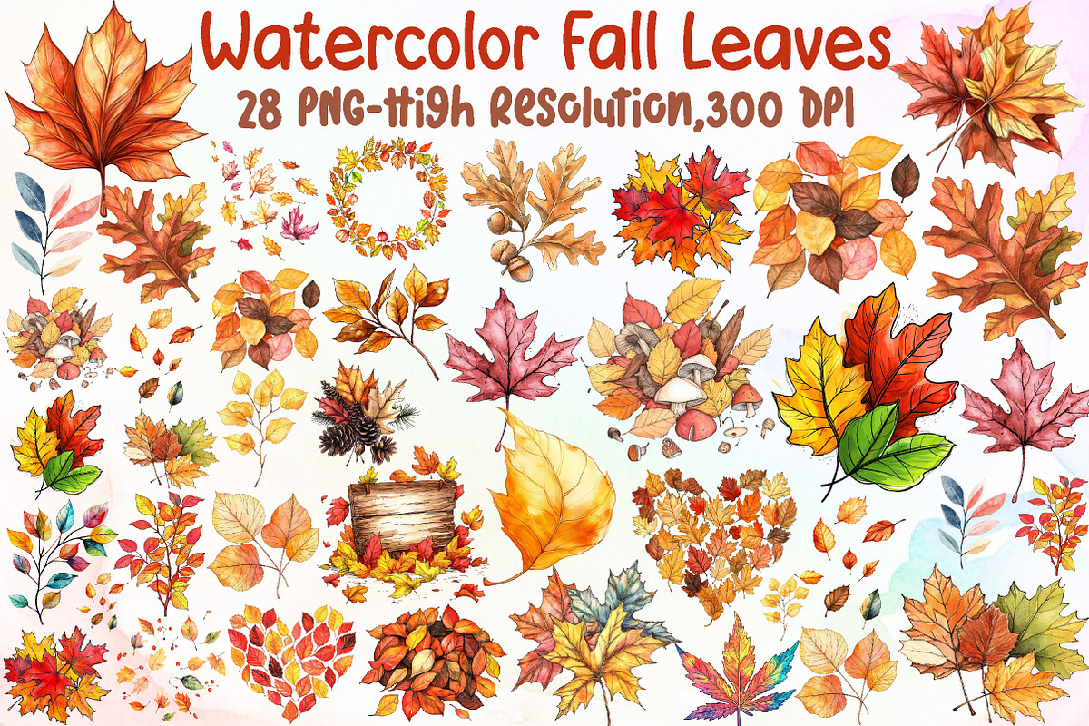 Watercolor Fall Leaves Clipart, an Illustration by Sublimation Artist (Photo 1 of 6)