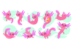Pink axolotl. Adorable cute, an Illustration by Onyx