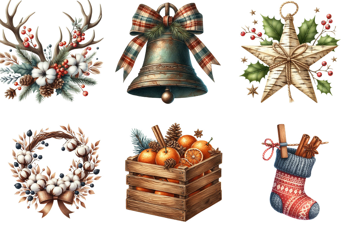 Rustic Christmas Watercolor Clipart, an Illustration by DreamArtGraphic (Photo 2 of 5)