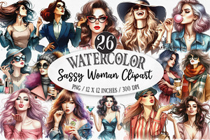 Sassy Woman Watercolor Clipart, an Illustration by Designking