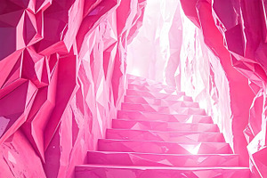 Pink Crystal Cave Stairs Background