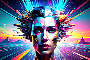 Futuristic cyborg woman portrait with attentive gaze, a Person Illustration by DanFLCreativo
