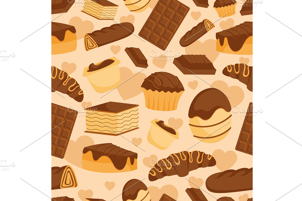 Chocolate pastry mix pattern. Vector, a Food Illustration by studioDK