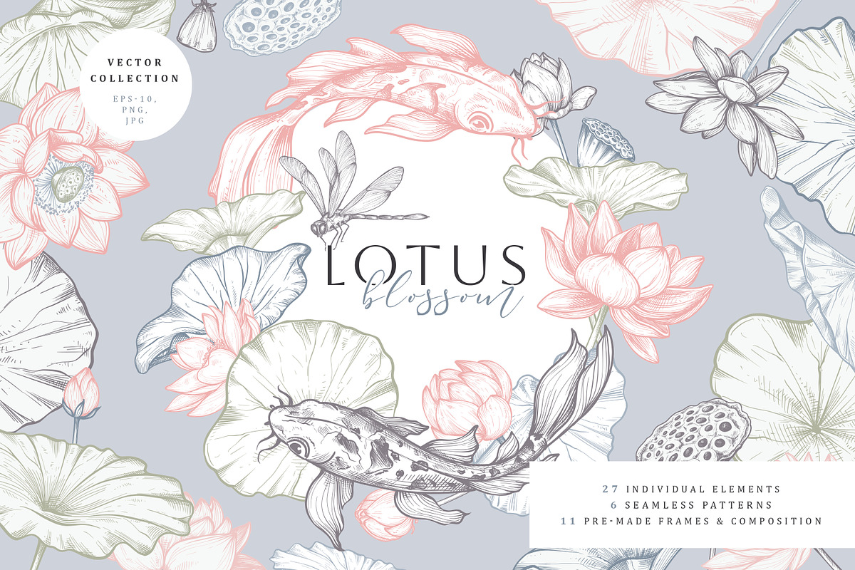 Lotus Blossom Vector Collection, a Pattern Graphic by Molly art (Photo 1 of 16)