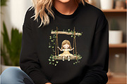 Watercolor Cute Girl on a Swing PNG, an Illustration by DreamCafeArt (Thumbnail 7 of 8)
