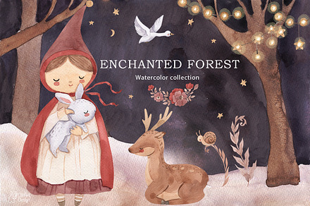 ENCHANTED FOREST. Watercolor clipart