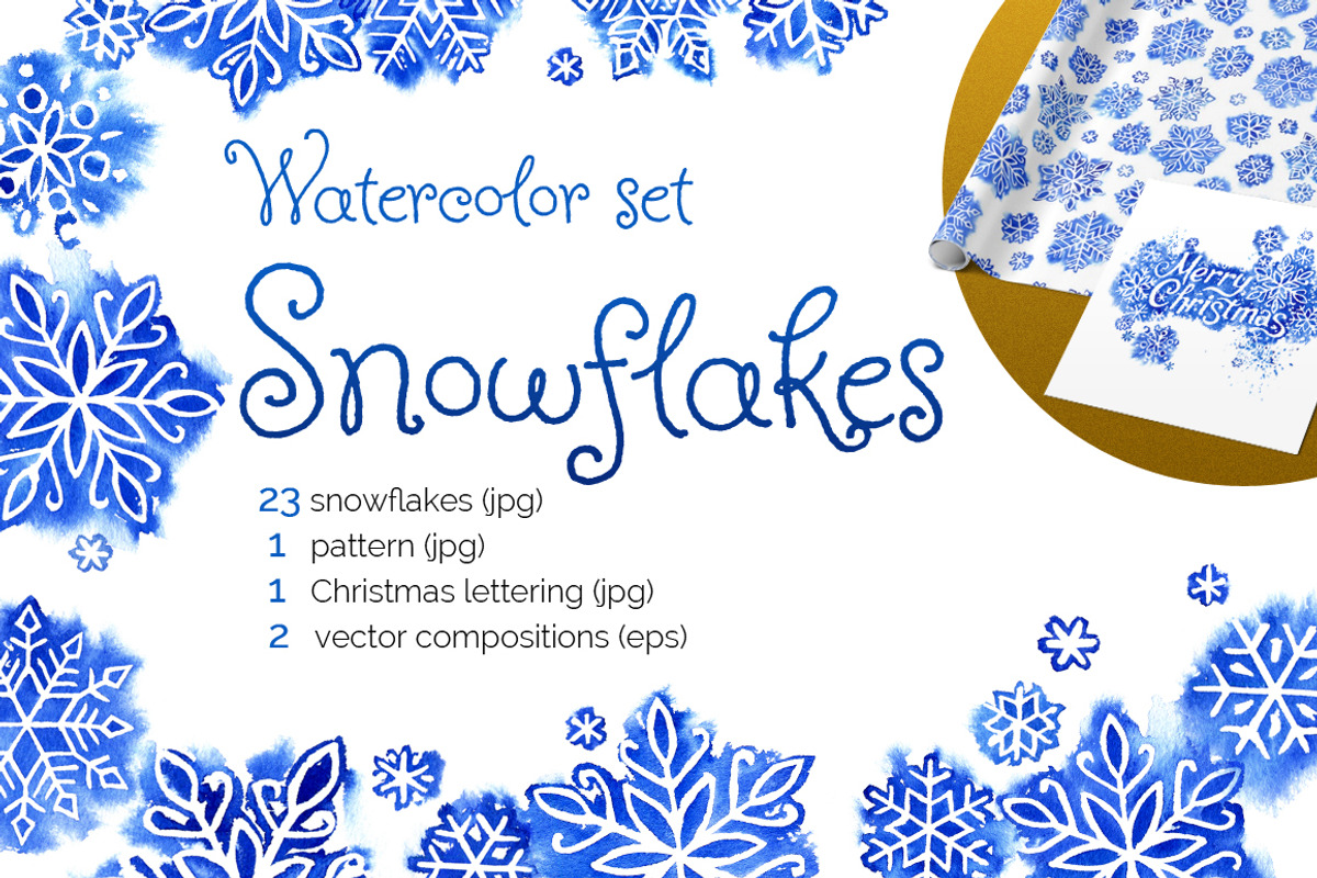 watercolor snowflake, an Illustration by ognivo (Photo 1 of 3)