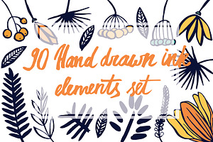90 hand drawn ink elements