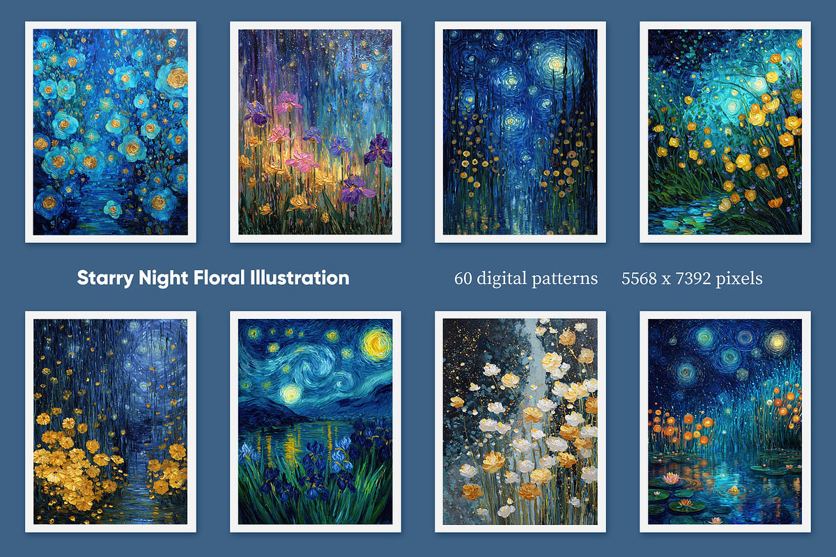 Starry Night Floral Illustration, a Decorative Illustration by Housui Patterns (Photo 4 of 12)