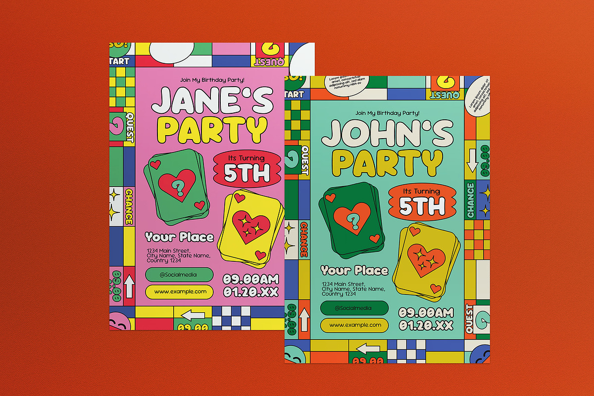 Green Pink Kids Birthday Invitation, an Invitation Template by graphicook (Photo 1 of 3)