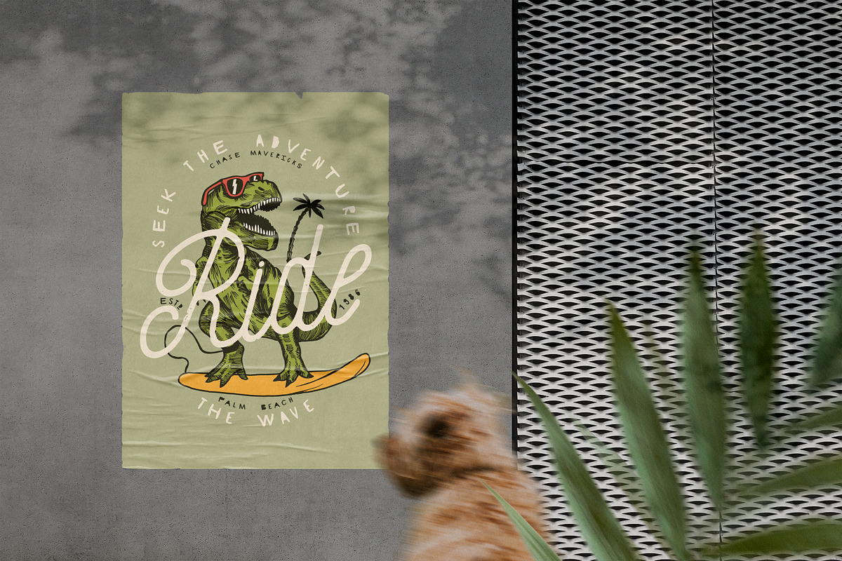 Dinosaur Surfer, an Illustration by hand draw (Photo 2 of 3)
