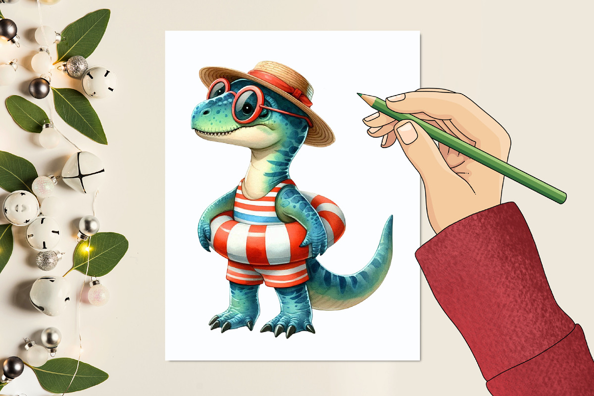 Summer Dinosaur Watercolor Clipart, a Graphic by designcity5 (Photo 5 of 5)