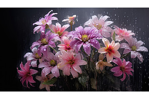 garden flowers in the rain ai, a Nature Photo by pikepicture