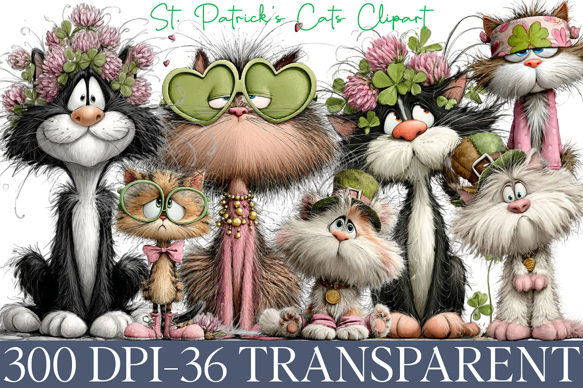 St. Patrick's Cats Clipart, an Illustration by DreamArtGraphic (Photo 1 of 4)
