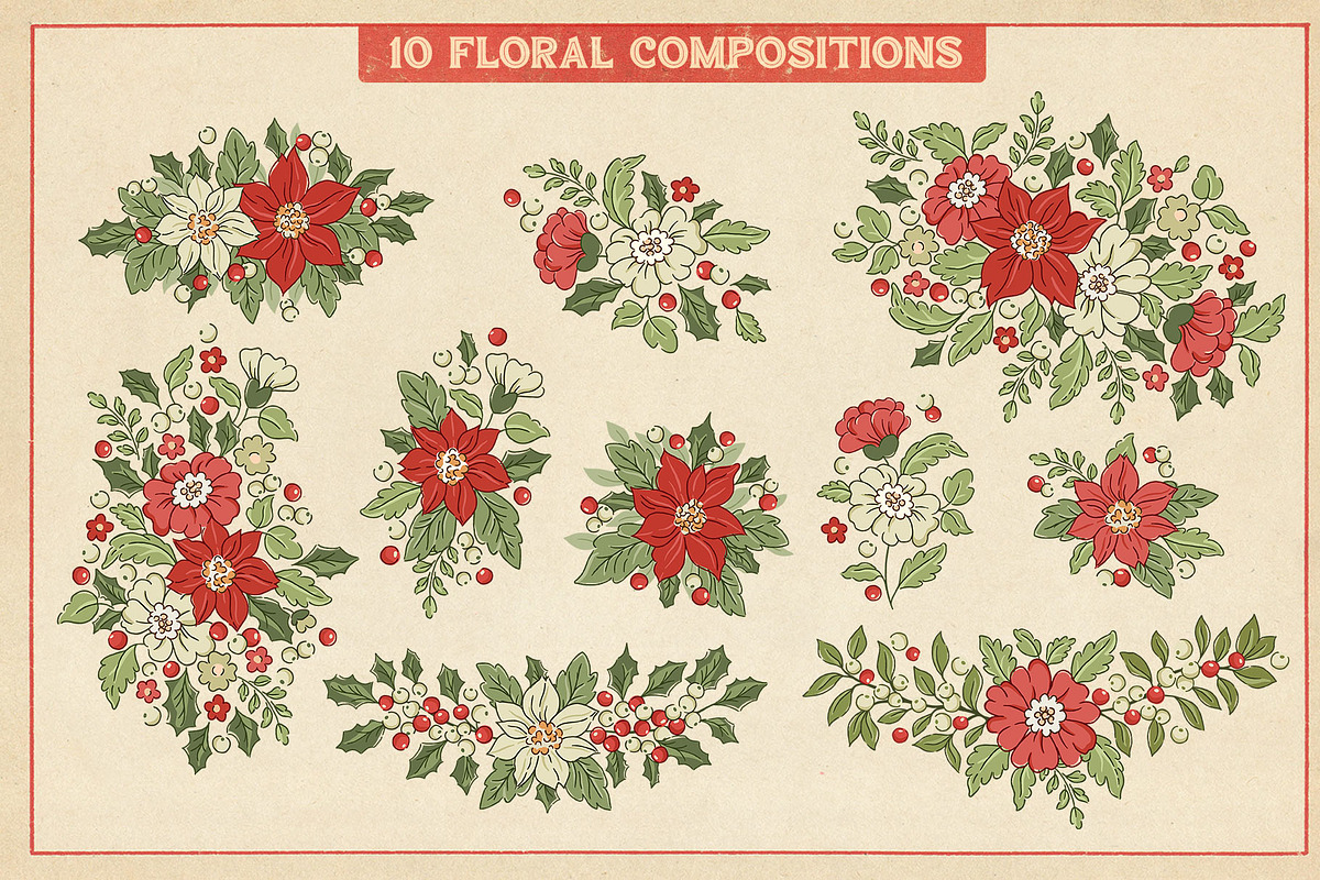 Vintage Christmas Clipart & Patterns, a Pattern Graphic by PATTERNS etc. (Photo 8 of 15)
