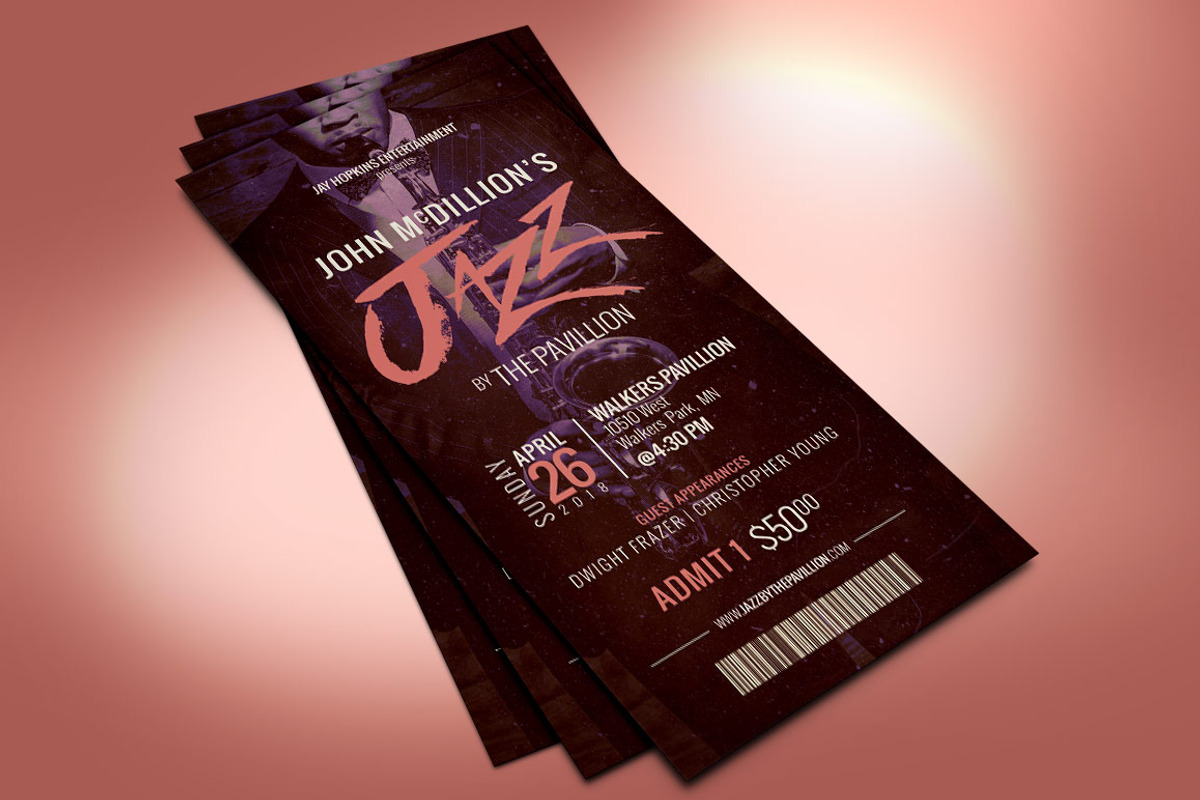 Jazz Concert Ticket Template, a Card Template by Godserv Designs (Photo 2 of 9)