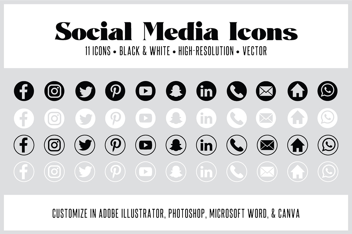 11 Customizable Social Media Icons, an Icon by Em & Dash (Photo 1 of 3)