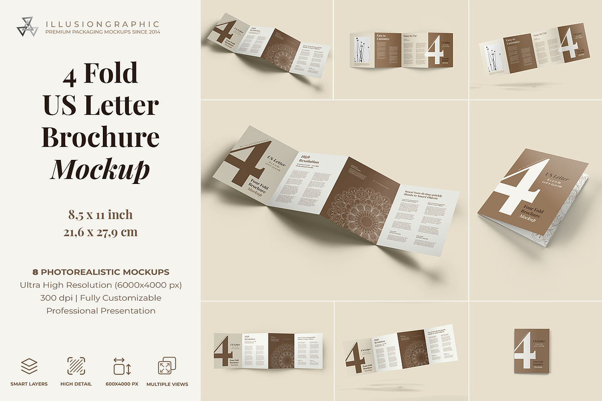 4 Fold US Letter Brochure Mockup, an Advertising Mockup by Illusiongraphic (Photo 1 of 20)