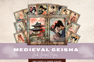 MEDIEVAL GEISHA JUNK JOURNAL KIT, a Person Illustration by Daring Digies