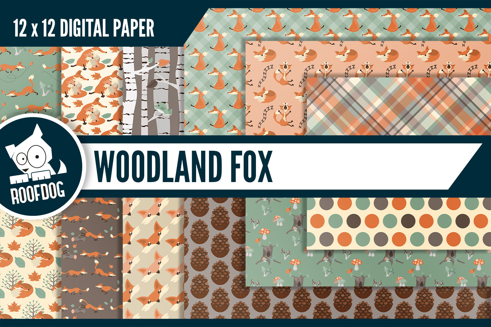 Woodland fox digital paper, a Pattern Graphic by Roofdog Design