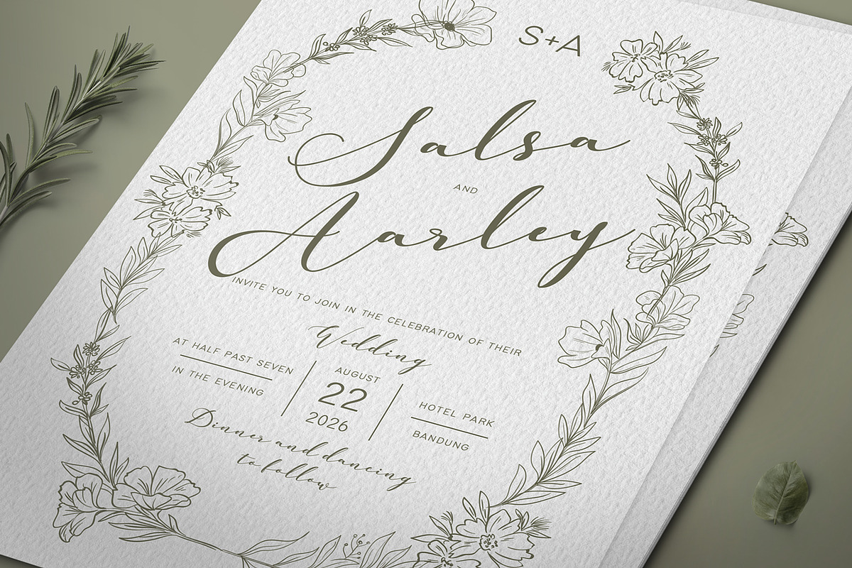 Flowers Sage Wedding Invitation Set preview 2