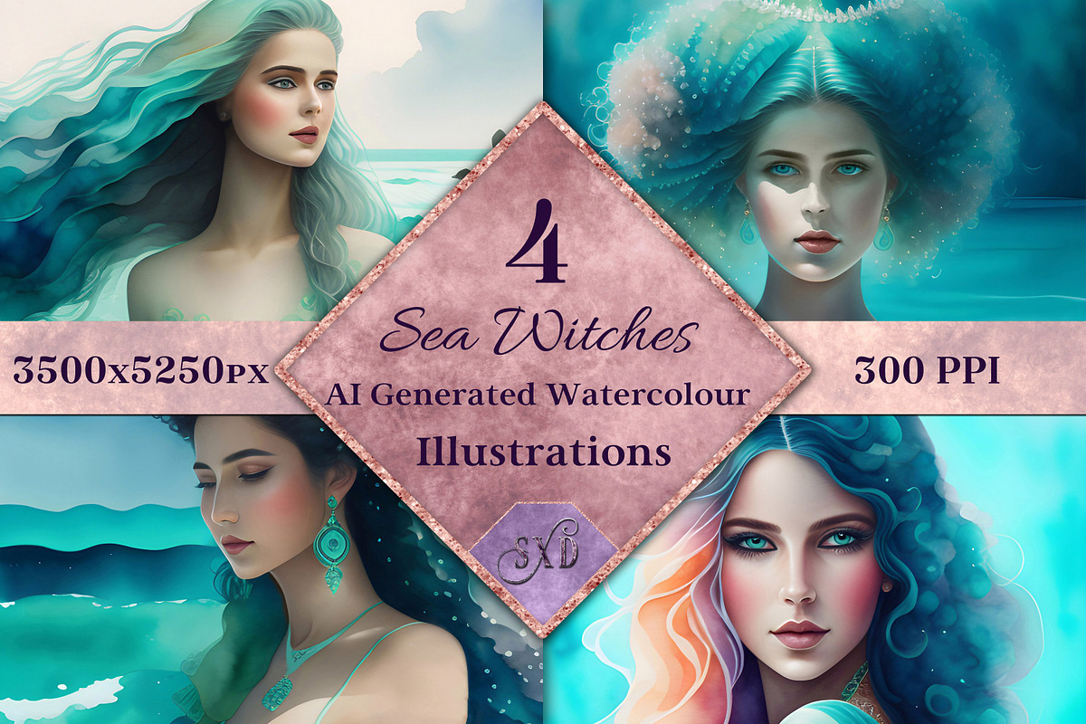Sea Witches - 4 AI-Gen Illustrations, a Person Illustration by Sapphire X Designs (Photo 1 of 3)