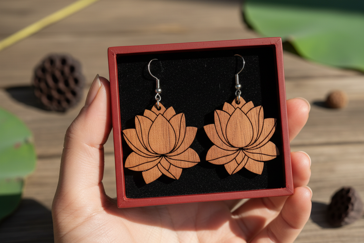 Lotus Flower Earring Laser Cut Desig, an Object Graphic by Amazin_art (Photo 1 of 5)