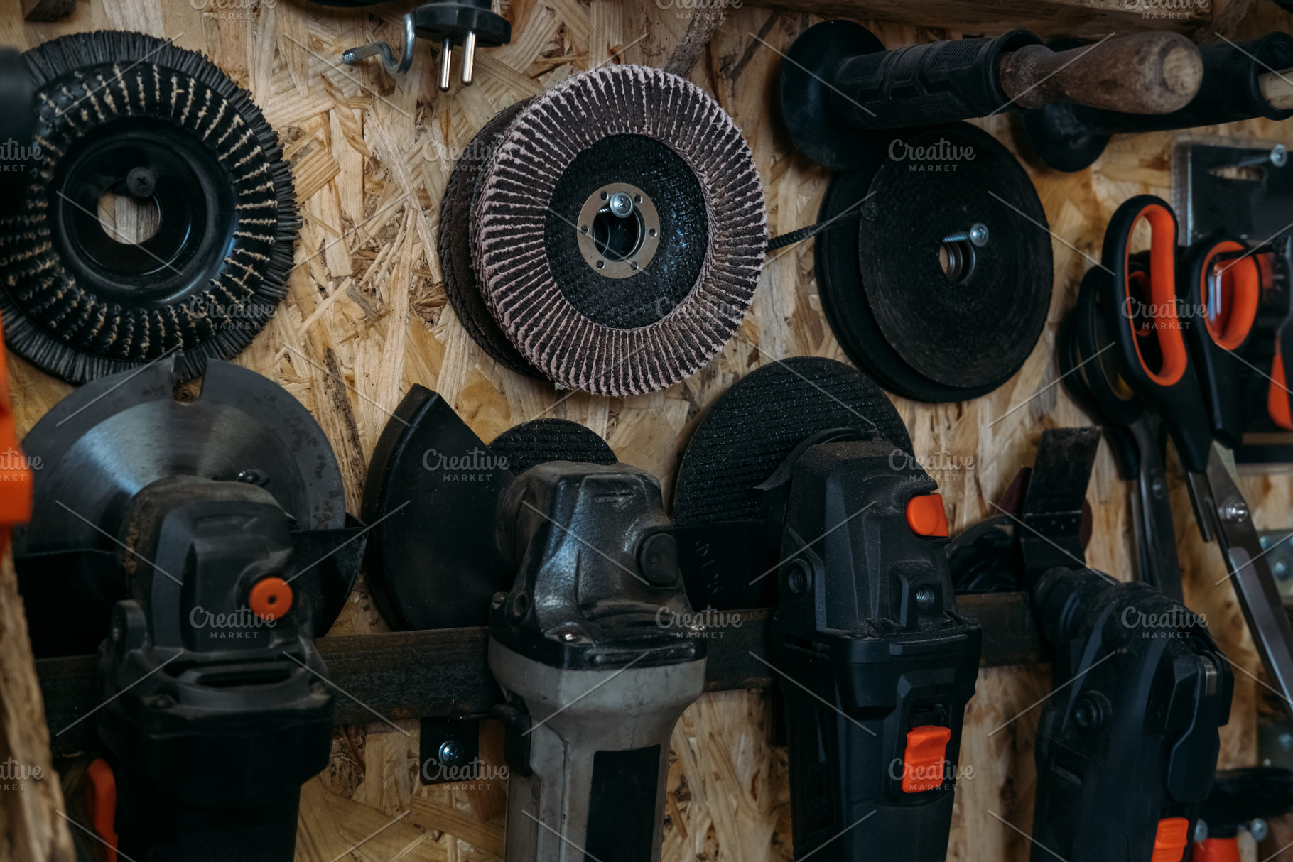 Electric carpentry tools angel grinding discs, an Industrial Photo by Photo Drive Studio