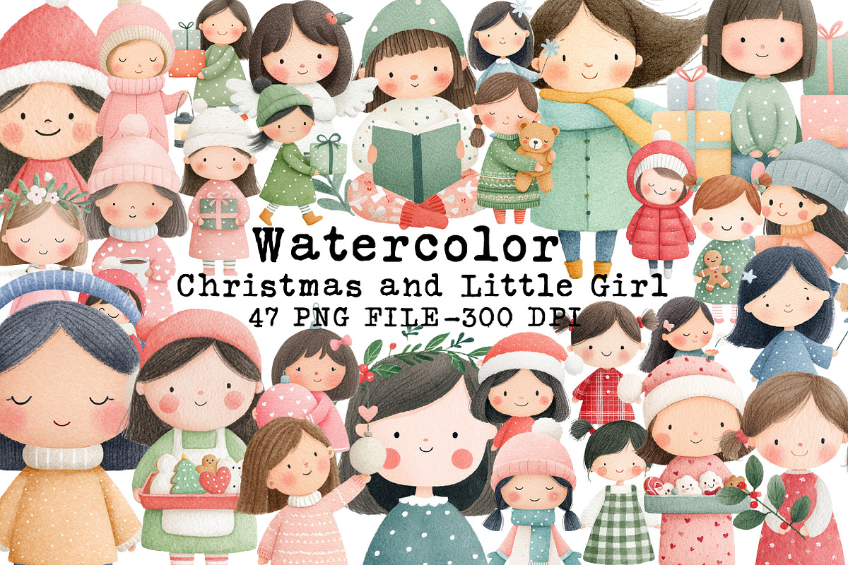 Cute Christmas and Little Girl Clipa, an Illustration by Libby Wishes (Photo 1 of 7)