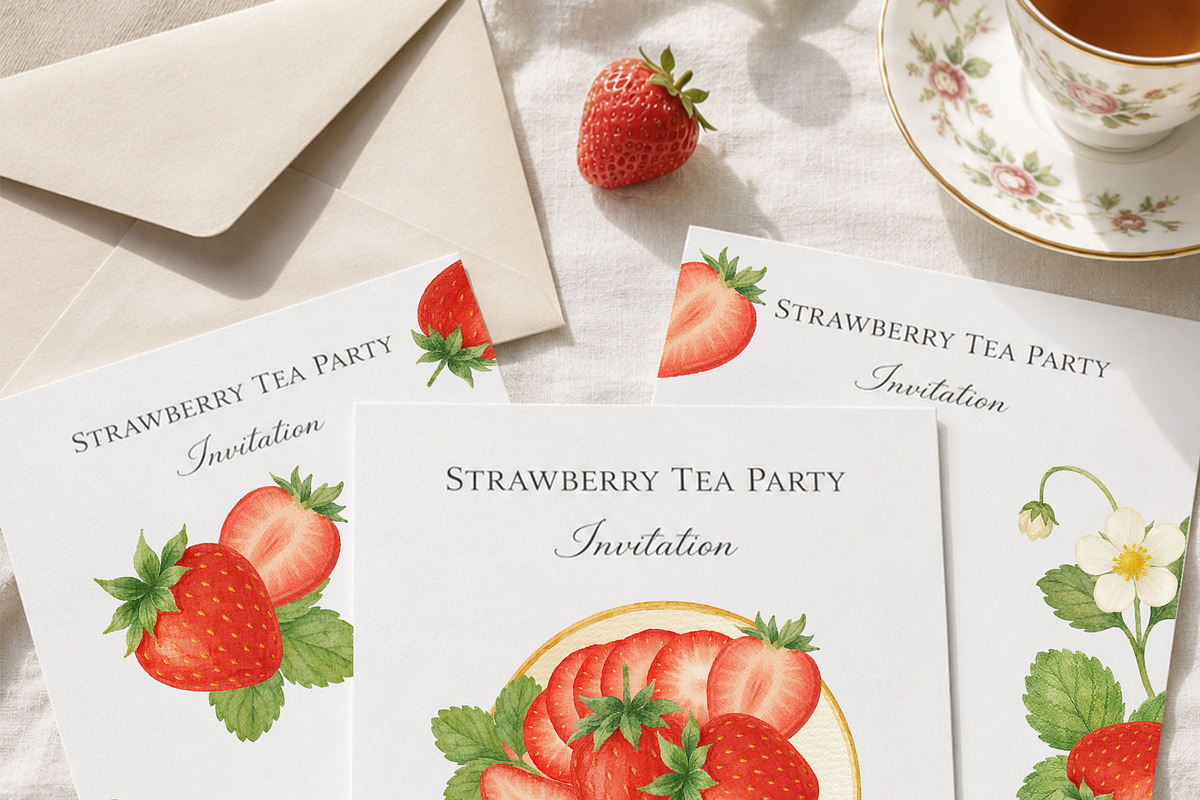 Strawberry Tea Time Watercolor Set, a Food Illustration by Sunshine Art (Photo 7 of 7)