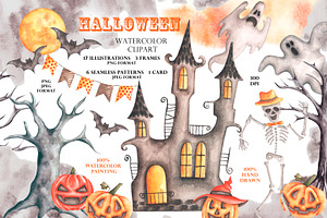 Halloween watercolor set. Pumpkins.