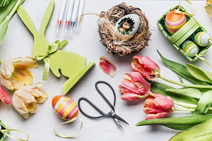 Easter workspace, greeting layout