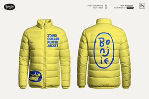 Stand Collar Puffer Jacket Mockup, a Hoody Mockup by Pipello Grafik