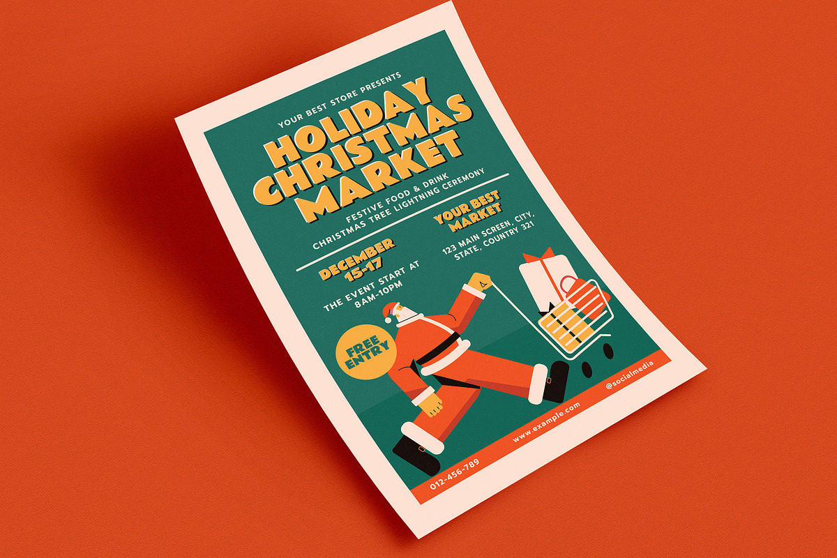 Retro Green Christmas Market Flyer, a Flyer Template by Guuver (Photo 2 of 3)