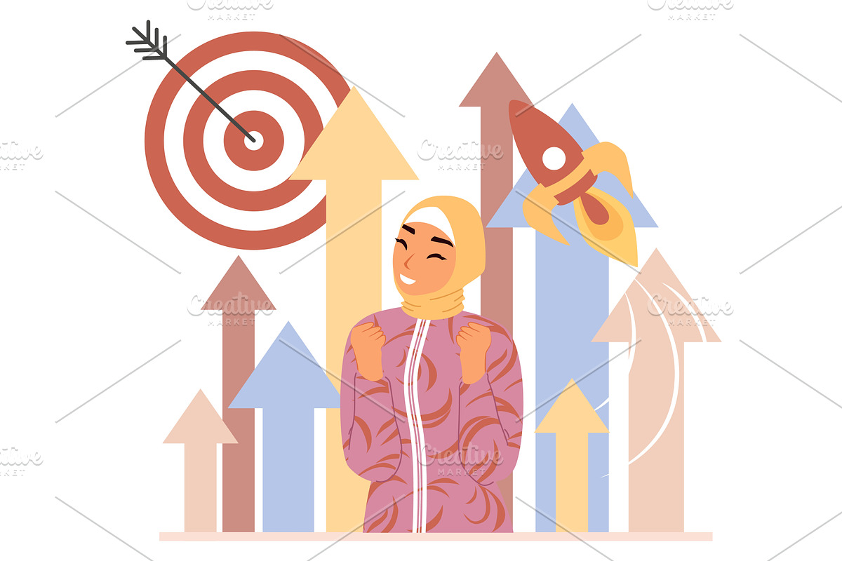 A woman in a headscarf expresses joy, an Illustration by SiberianArt