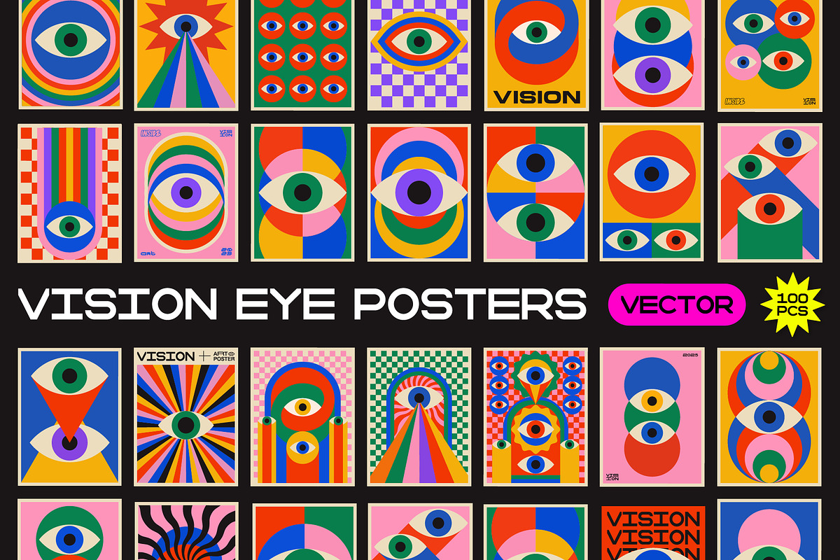 100 VISION EYE VECTOR POSTERS SET, a Texture Graphic by craftlove (Photo 1 of 8)