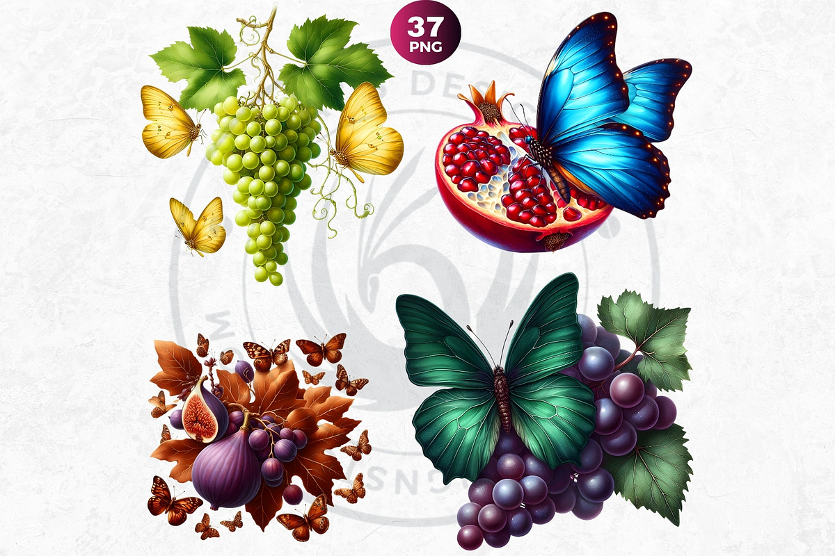 Vibrant Butterfly and Fruit Cliparts, an Animal Illustration by ThatsDesignArt (Photo 9 of 10)