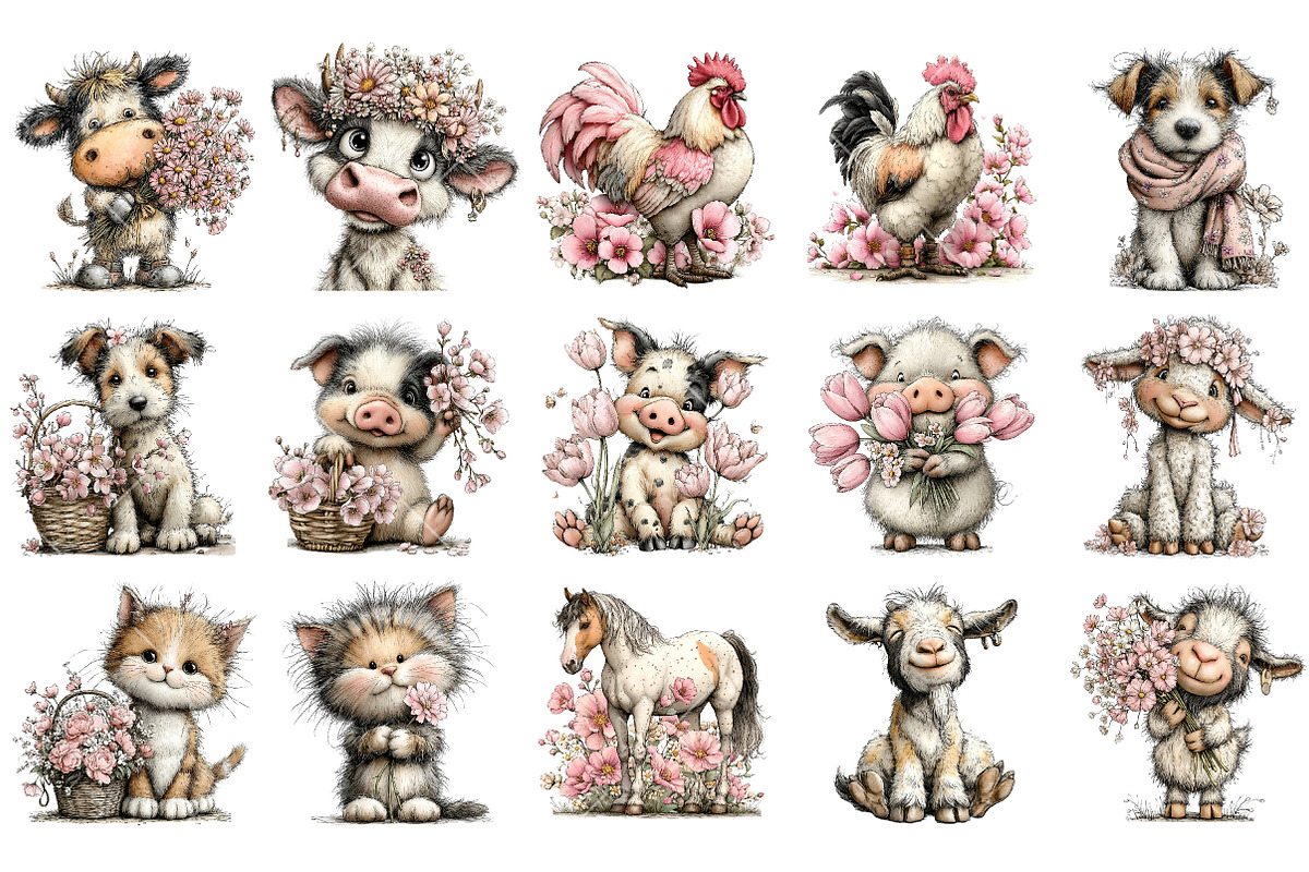Whimsical Spring Farm Animals Clipar, an Illustration by OK Design (Photo 3 of 6)