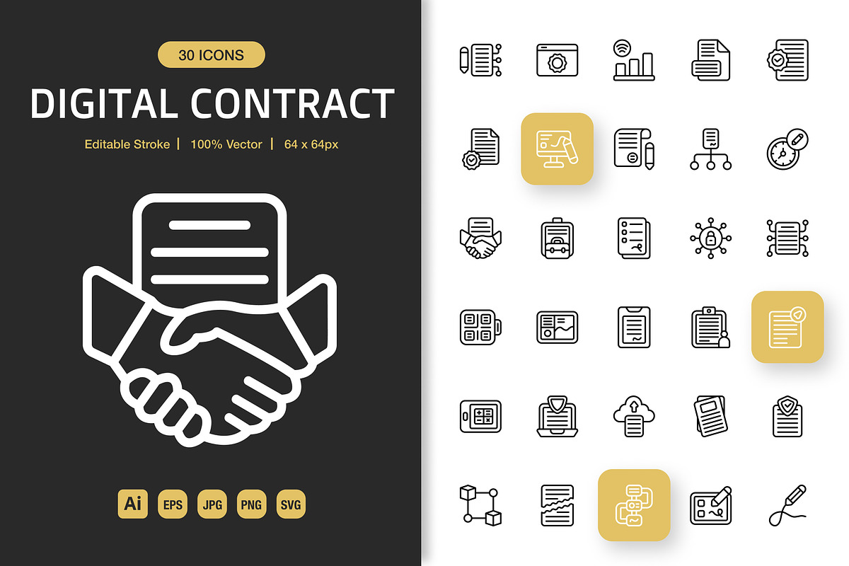Digital Contract Icons, an Icon by Spacepixel Creative