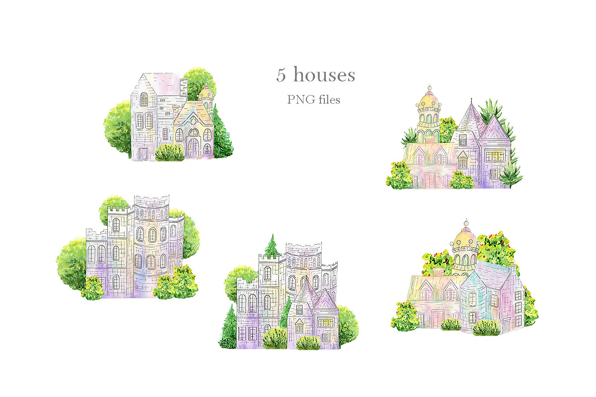 Watercolor Houses and Plants, an Illustration by ViсkyArtDesign (Photo 9 of 14)